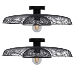 First Choice Lighting Set of 2 Cassidy - Black Metal Wire Layered Flush Ceiling Lights