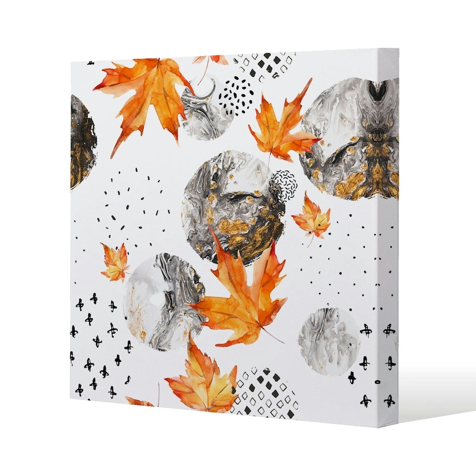 image 1 of Maple Leaves & Marbled Circles (Canvas Print) 127 x 127 x 4cm