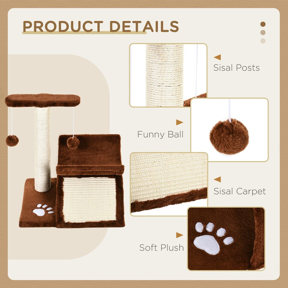 image 1 of PawHut Cat Tree Tower, Rotatable Top Bar, Sisal Post, Tunnel, Balls, Brown
