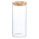 image 1 of Argon Tableware Glass Storage Jar - Carved Wood Lid - 1.5 Litre - Modern Round Scandi Organisation Container Glass Jar