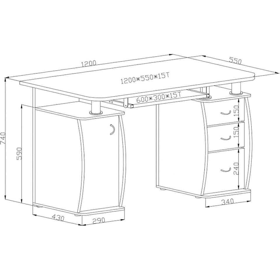 image 1 of WICKLOW Computer Desk with Cabinet and 3 Drawers - Black Black