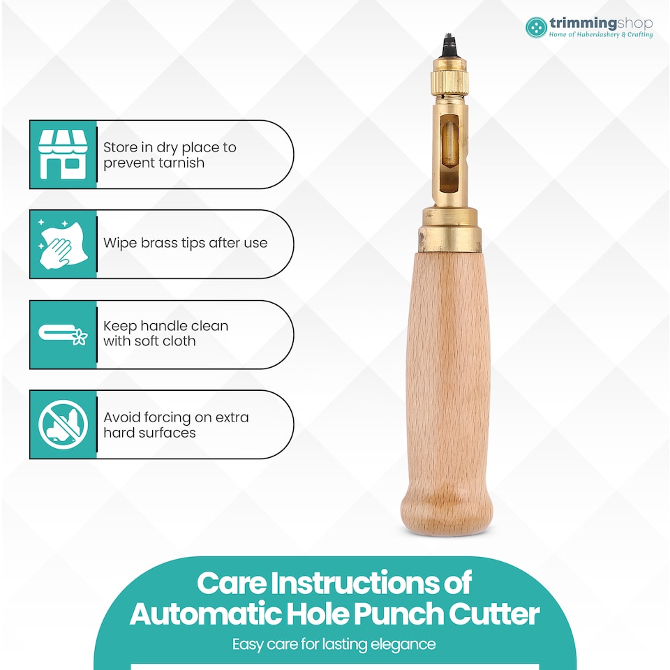 image 1 of 1.5-4mm Automatic Hole Punch Cutter Tool with 6 Tips Brass Wood Handle
