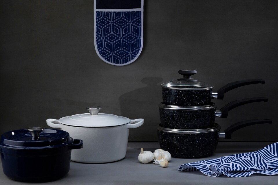 image 1 of Orsina 20cm Saucepan With Glass Lid, Non-Stick Aluminium Pan With Marble Effect Finish, Durable Cookware