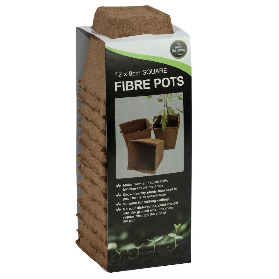 image 1 of Garland Fibre Pots Square 8cm Wood Natural Biodegradable Pack of 12 | Brown