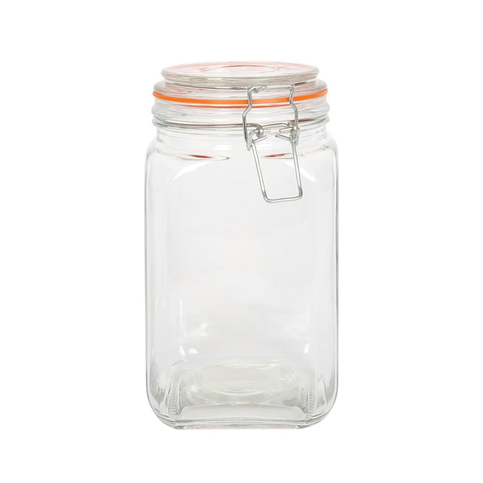 image 1 of Argon Tableware Square Glass Jar with Clip-Top Lid - 1.25L