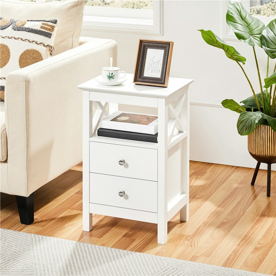 image 1 of Yaheetech Farmhouse Bedside Table with 2 Drawer 1 Shelf