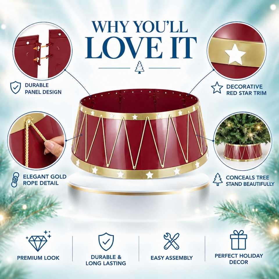 image 1 of 25.6 to 28.4 Inch Drum Christmas Tree Collar Foldable Base Cover for a Neat Festive Finish