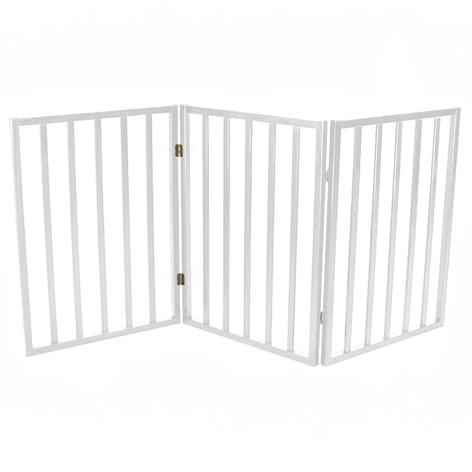 image 1 of White Dog Safety Folding Wooden Pet Gate Portable Indoor Barrier