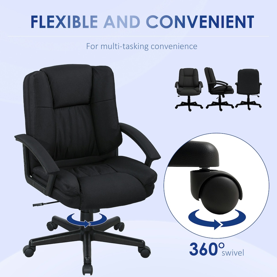 image 1 of HOMCOM Swivel Executive Office Chair Mid Back Chair w/ Arm, Black Black