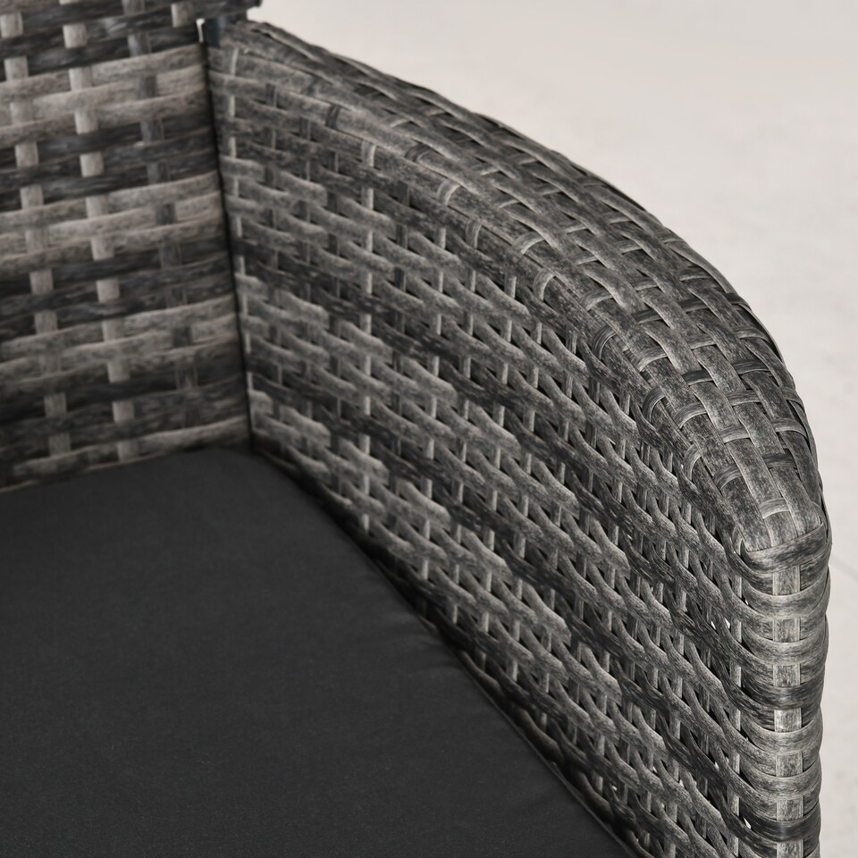 image 1 of Outsunny 3 Pieces Rattan Bistro Set, Wicker Garden Furniture Set with 2 Tier Coffee Table and Chairs, Washable Cushions, for Outdoor Patio Balcony, Mixed Grey