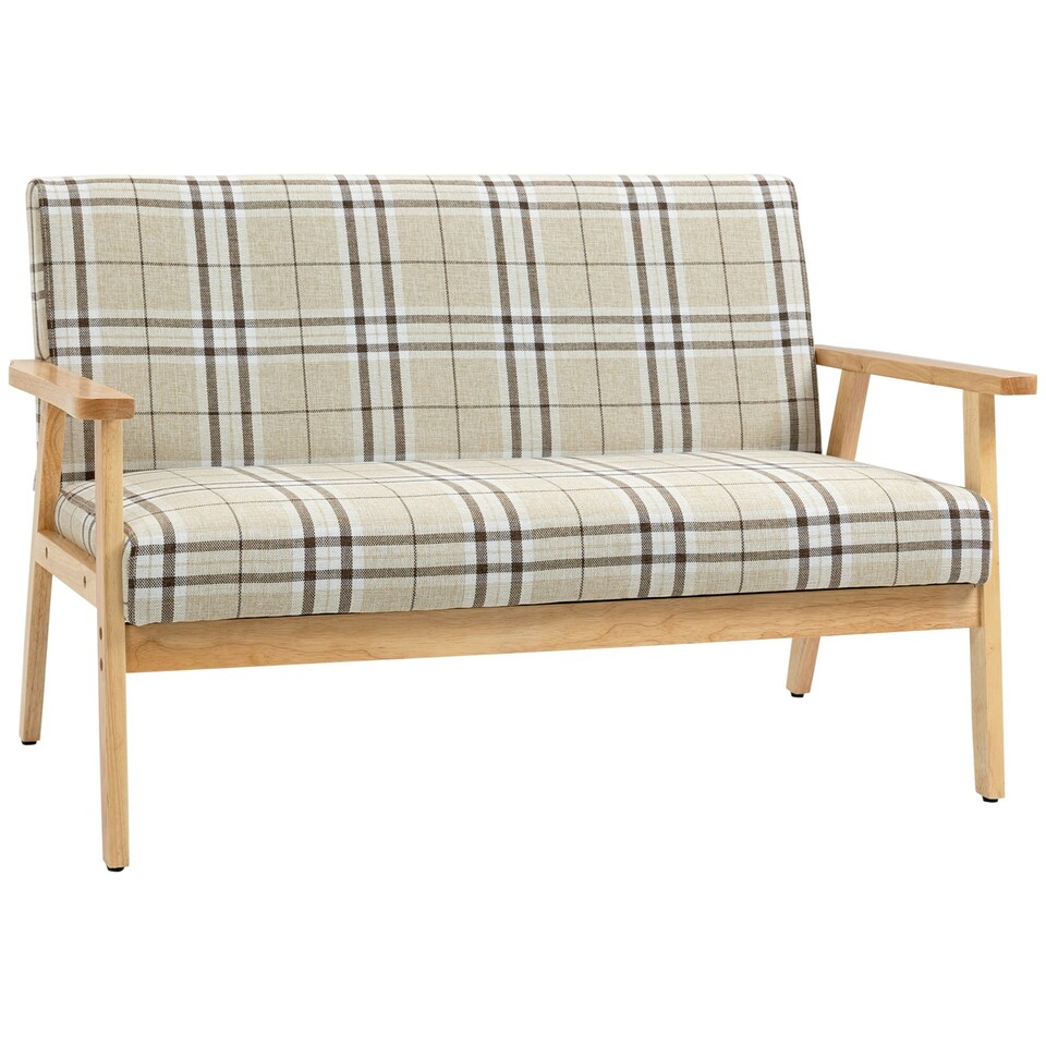 image 1 of HOMCOM Two Seater Sofa with Rubber Wood Frame Linen Fabric Small Couch Beige