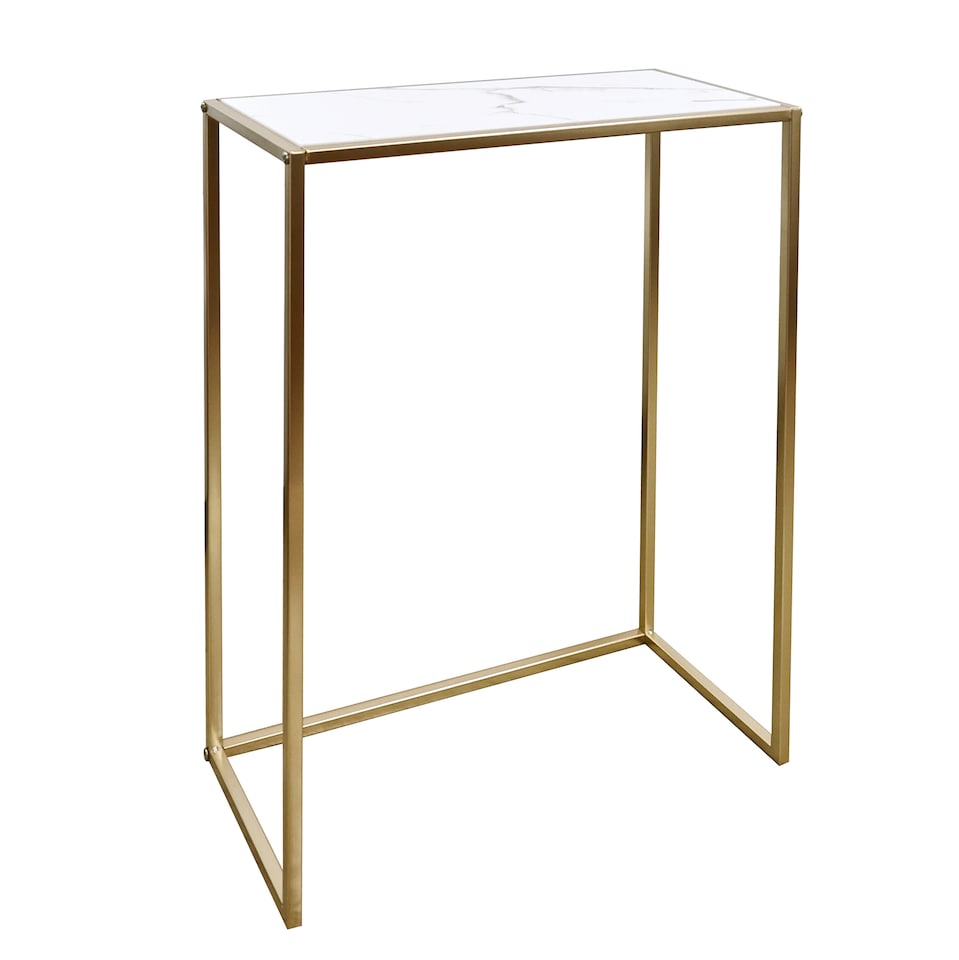 image 1 of OHS Marble Look Top Slim Console Table with Gold Sturdy Metal Frame, White | White | White Marble/Gold