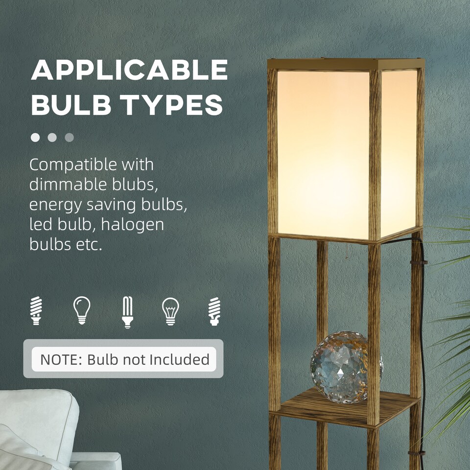 image 1 of HOMCOM Shelf Floor Lamp with Dual Light, for Living Room, Bedroom, Brown
