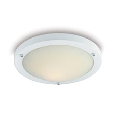 Rondo 1 Light Flush Ceiling Light Matt White, Opal Glass IP54, E27