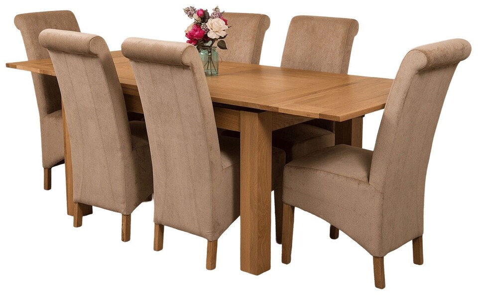 image 1 of Richmond 140-220cm Oak Extending Dining Table & 6 Montana Fabric Chairs | Brown | Beige