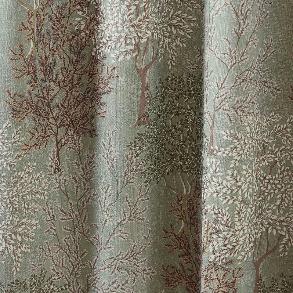 image 1 of Catherine Lansfield Woodland Trees 90x90 Inch Lined Pencil Pleat Curtains Green | Gold | Champagne Gold