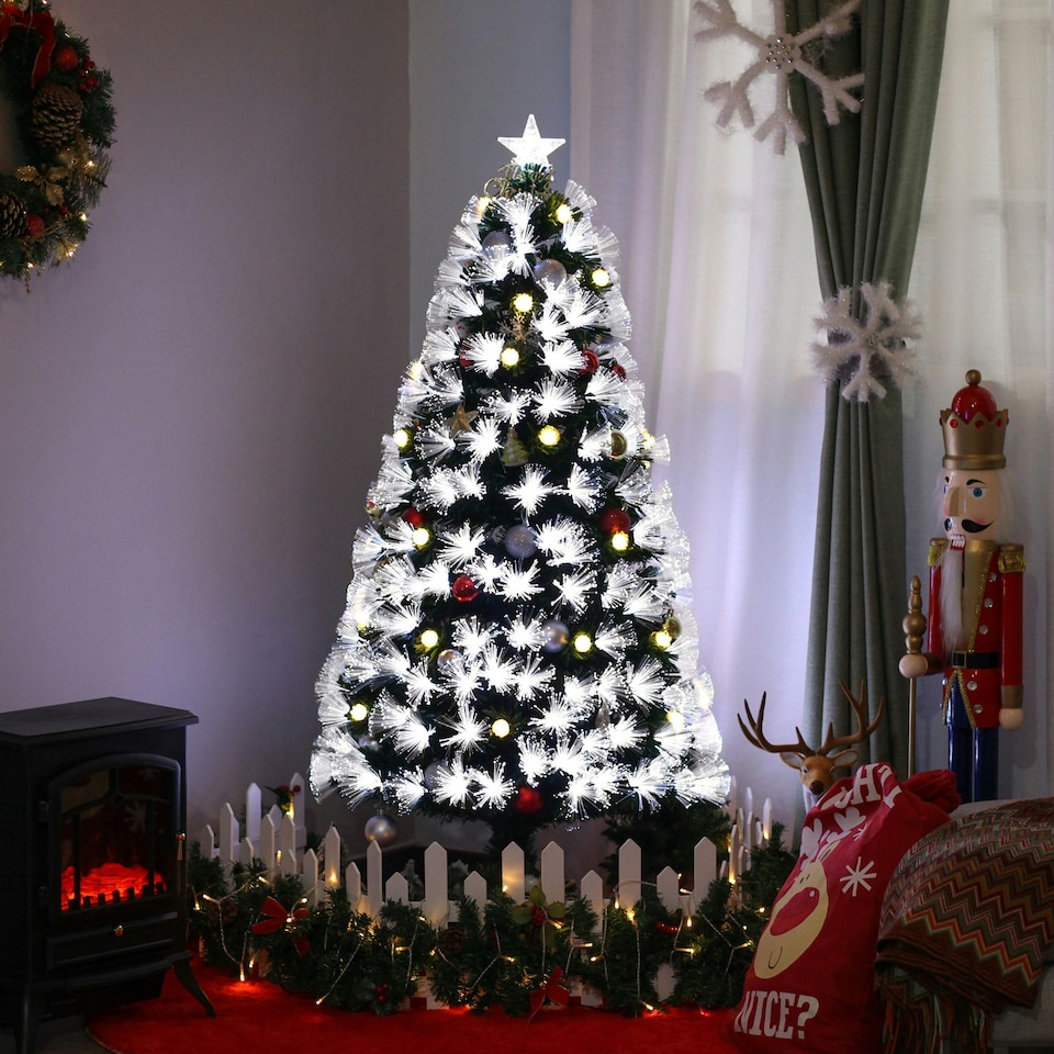 image 1 of HOMCOM 5ft White Light Artificial Christmas Tree w/ 180 LED Star Topper Tri-Base