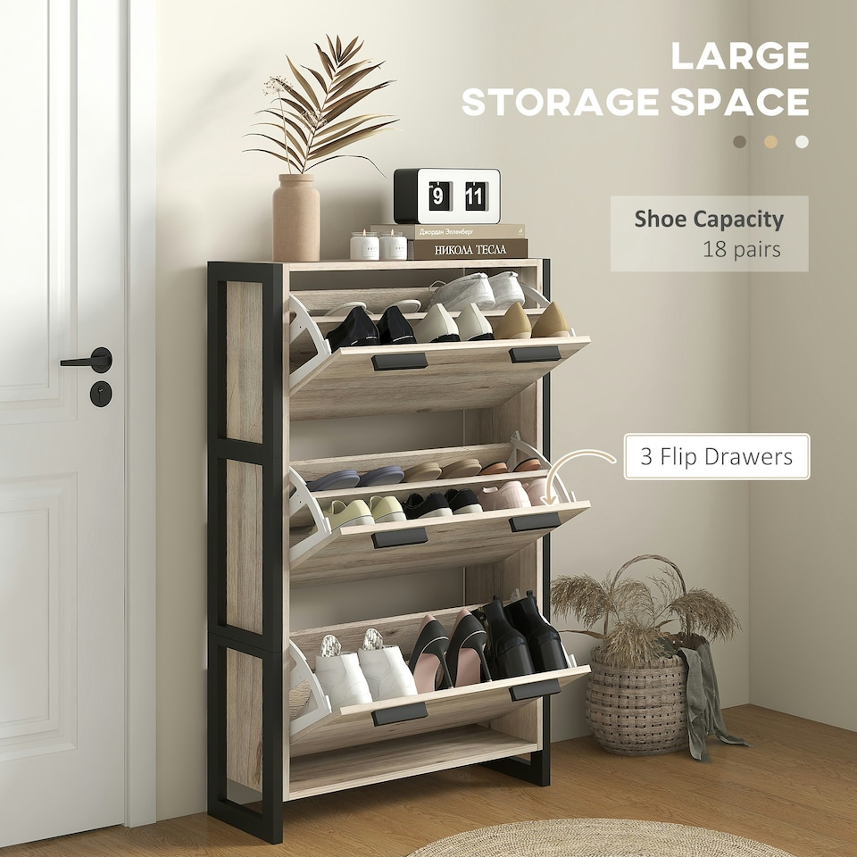 image 1 of HOMCOM Entryway Shoe Cabinet with 3 Flip Drawers Adjustable Shelves
