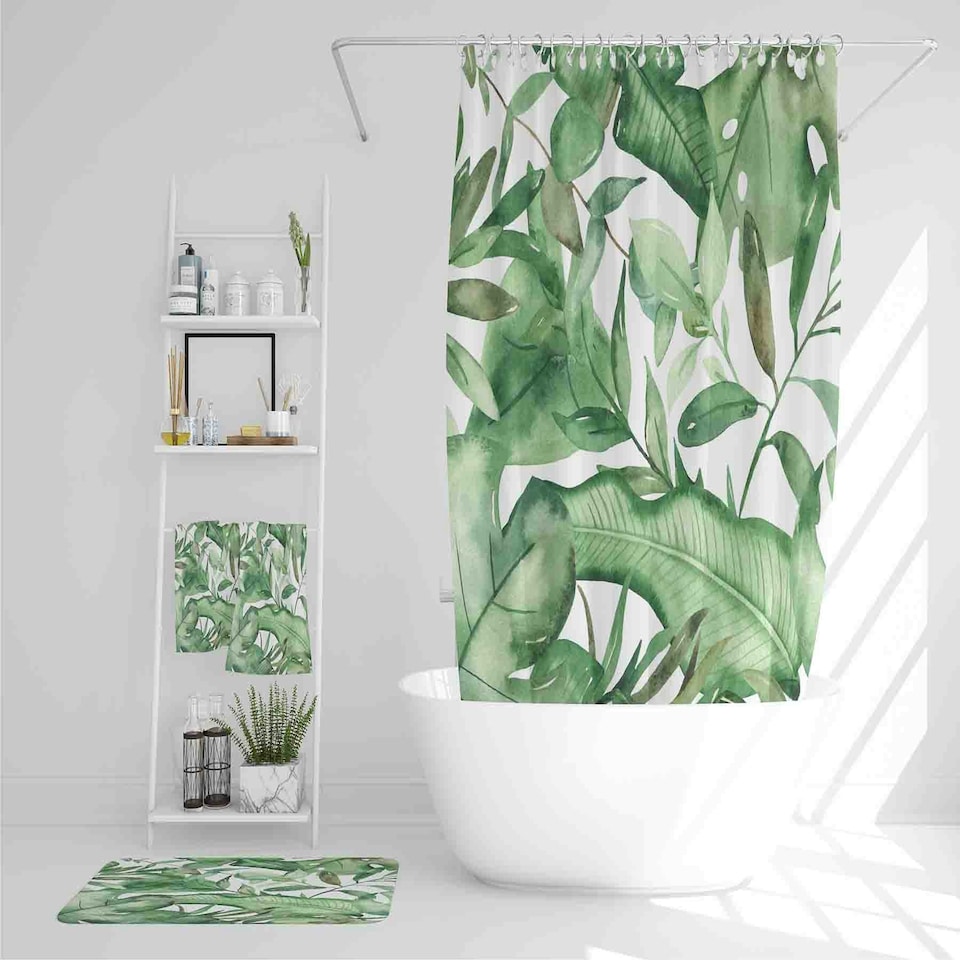 image 1 of Watercolour Green Tropical Leaves (Bathroom Set)
