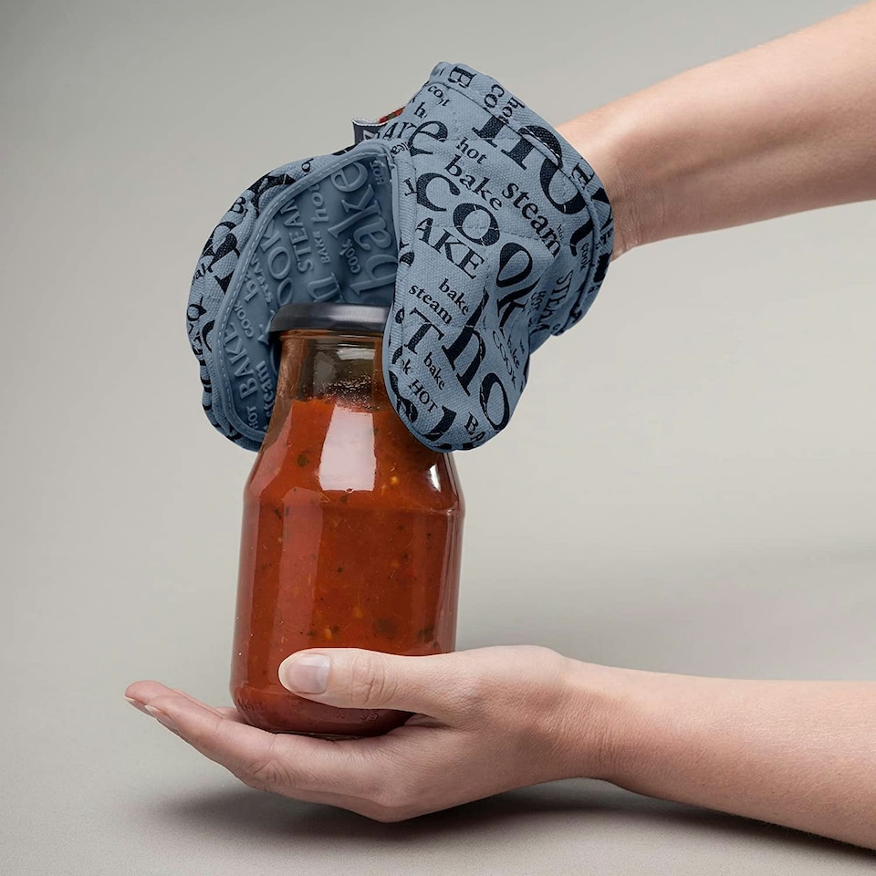 image 1 of Silicone Hot Grab Mini Oven Mitt, Hot Print Blue | Provence