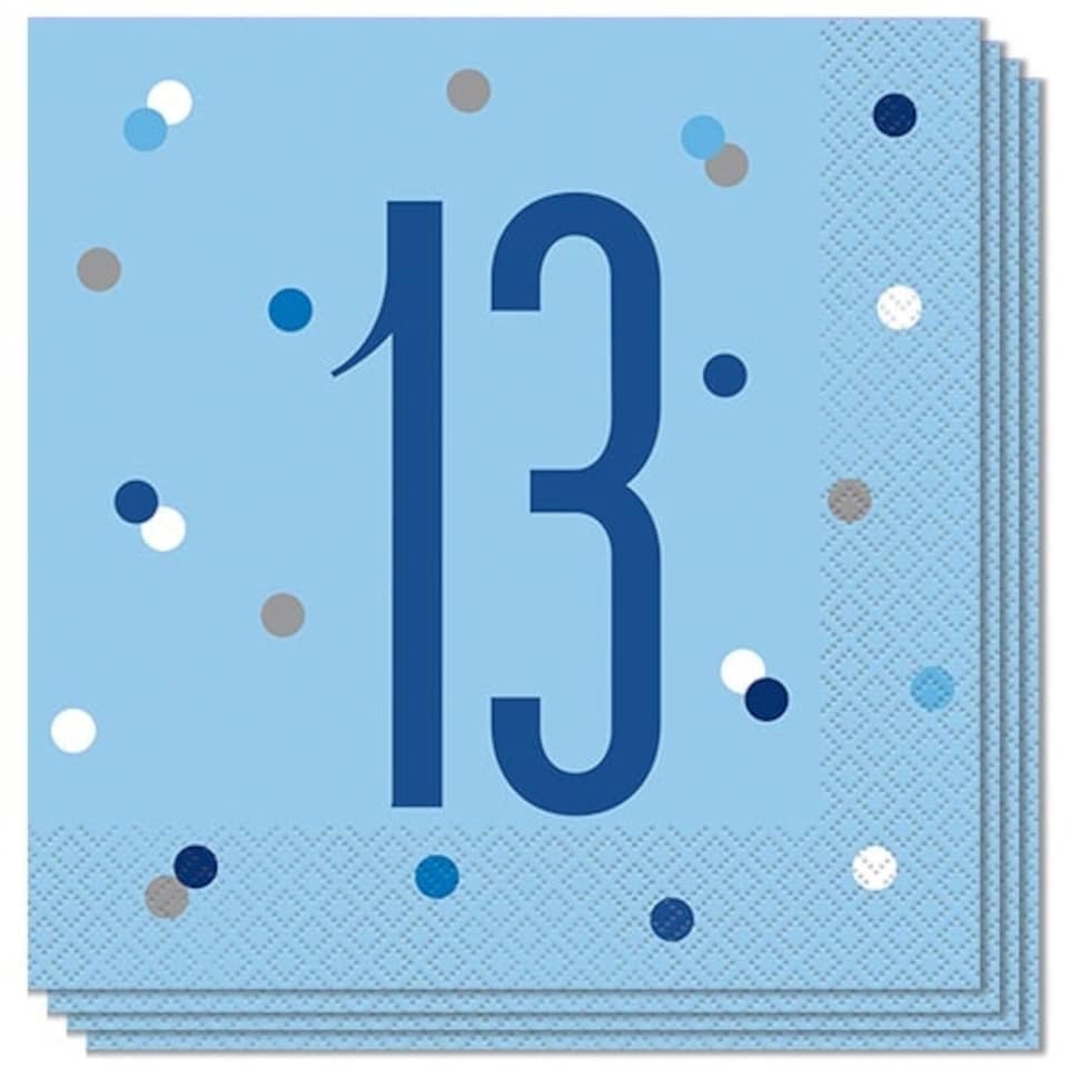 Blue Glitz Age 13 Luncheon Napkins 33cm 2Ply - Pack of 16