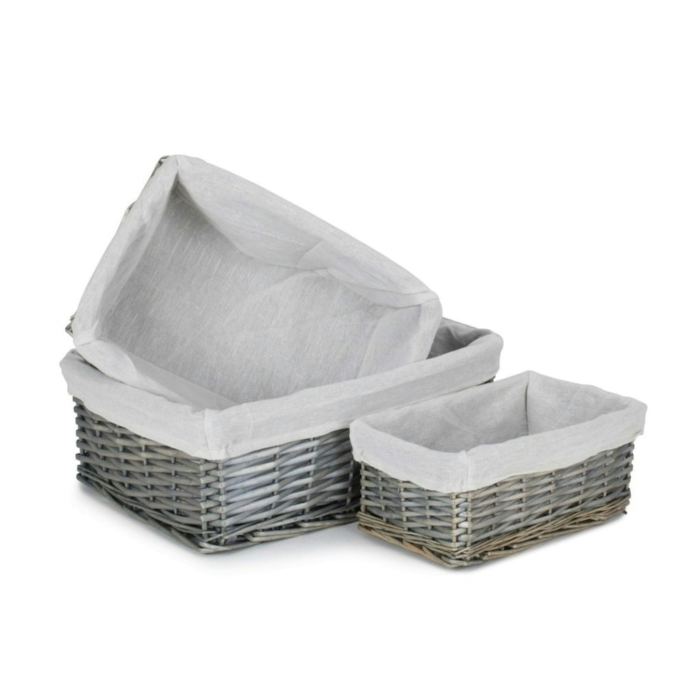 image 1 of Set of 3 Antique Wash Storage Basket with Lining | White | White | Not provided