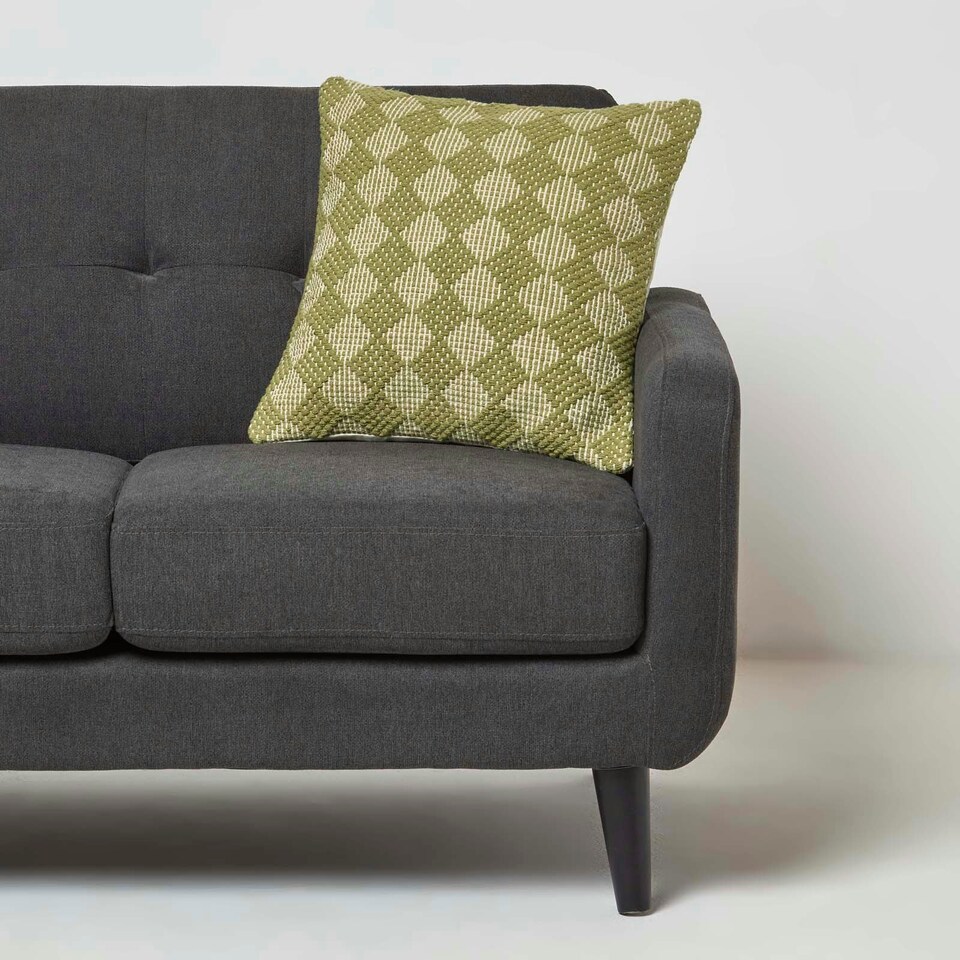 image 1 of Homescapes Lima Handwoven Textured Green Cushion - 45 x 45 cm Green