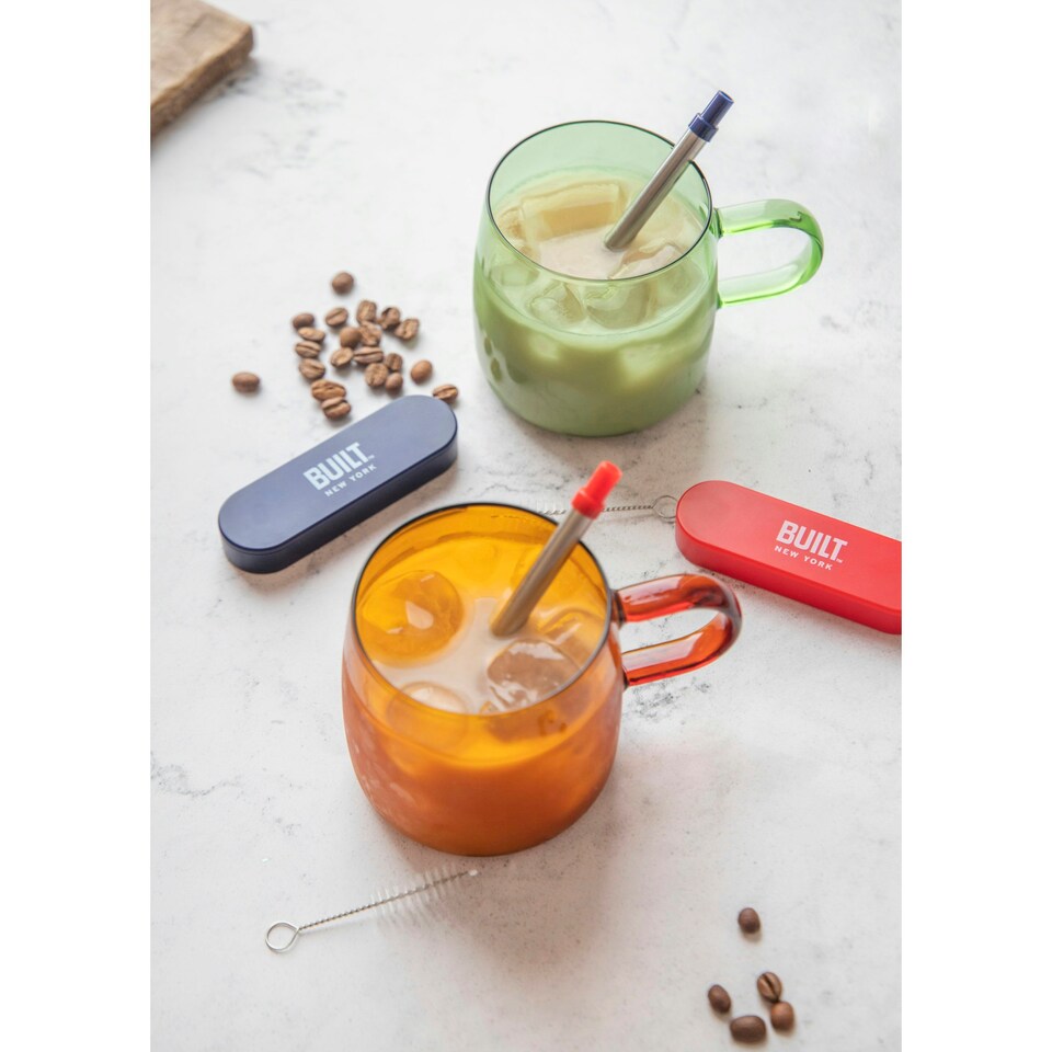 image 1 of BarCraft Stainless Steel Travel Straw Set Blue