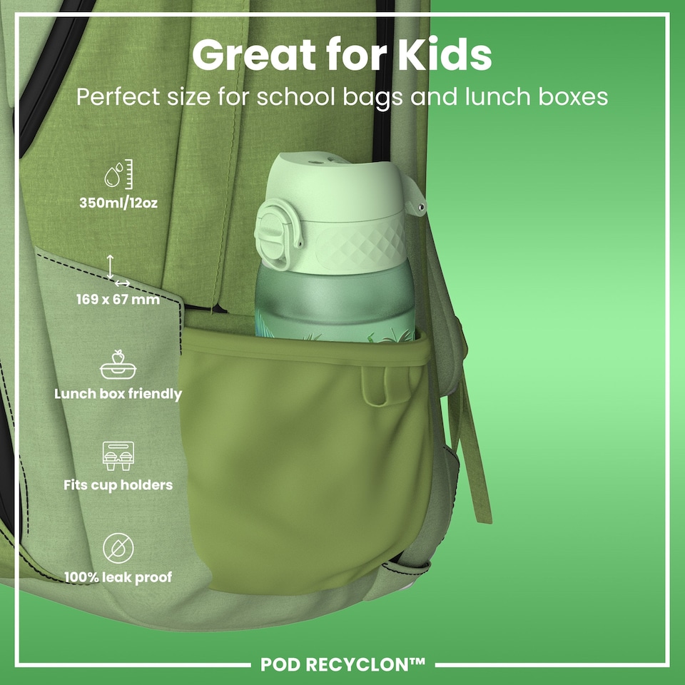 image 1 of Leak Proof Kids Water Bottle, BPA Free, 350ml (12oz) | Green | Pandas | One Size