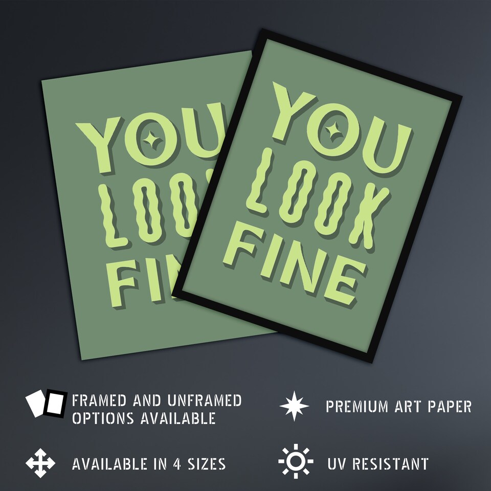 image 1 of You Look Fine Sage Green Simple Cheeky XL Wall Art Print 24X32 In