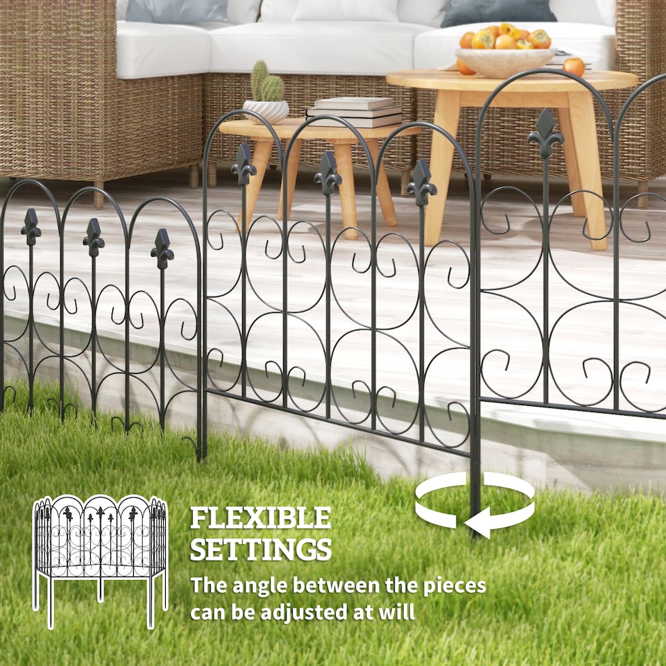 image 1 of Outsunny 5PCs Decorative Garden Outdoor Picket Fencing Metal Border Edging
