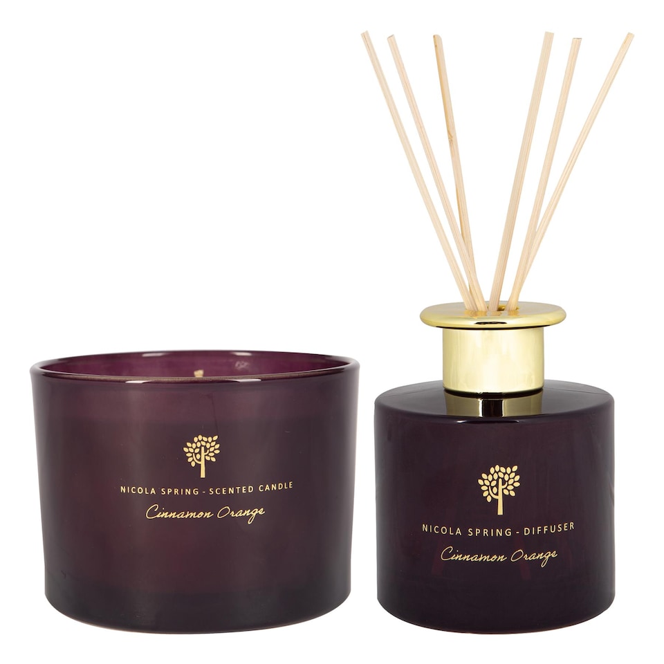 image 1 of Nicola Spring Scented Candle & Reed Diffuser Set - 350g - Cinnamon & Orange | Purple | Purple