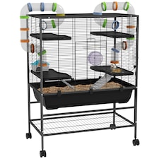 PawHut Large Hamster Cage, Rat Cage w/ Wheels, Tubes, Storage Shelf, Ramps