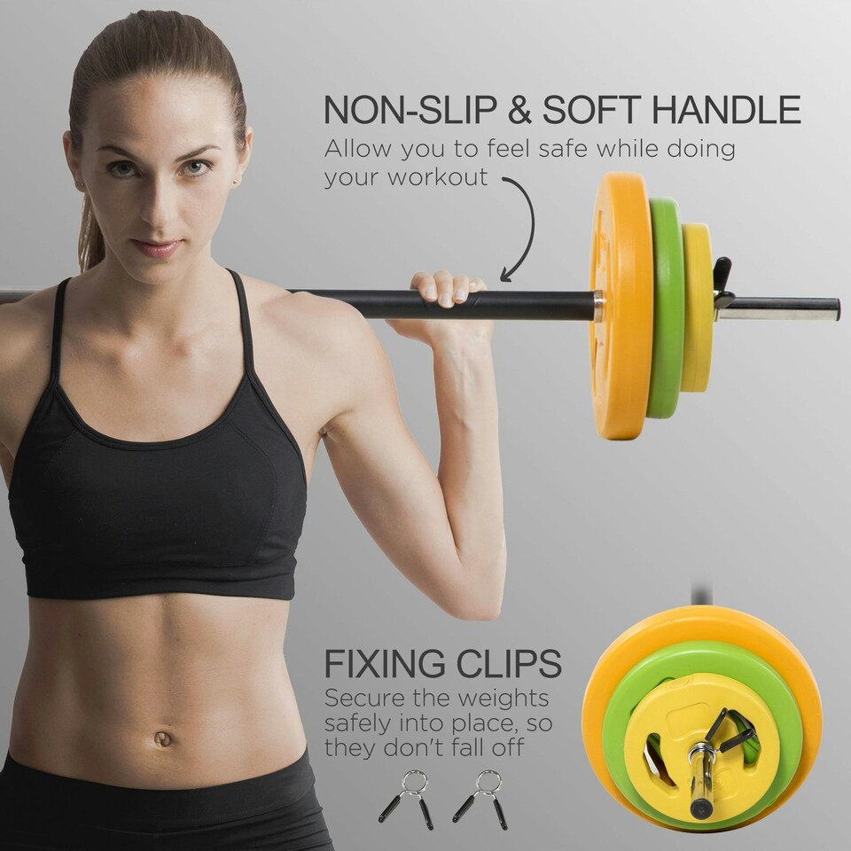 image 1 of HOMCOM 20kg Weights Barbell Set with Non-slip Handle for Strength Training
