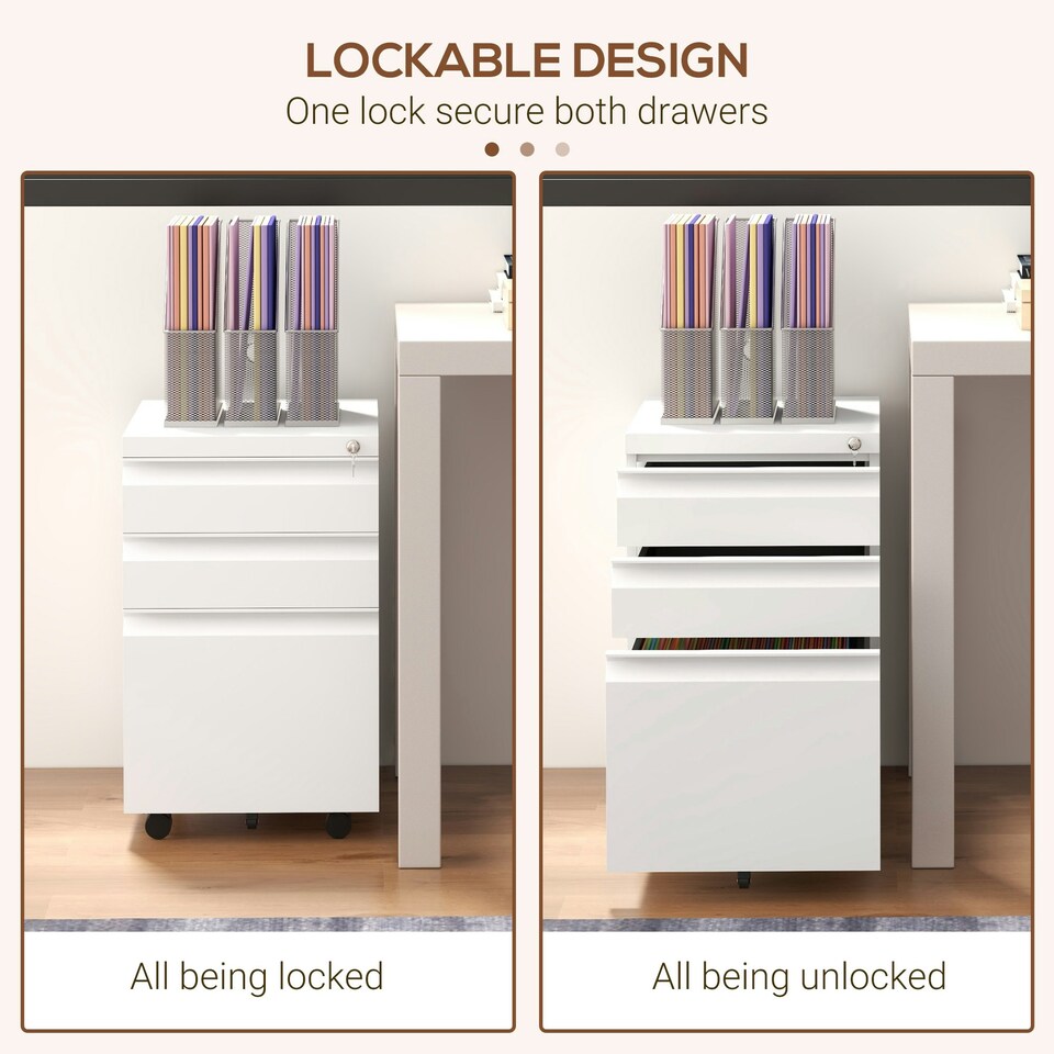 image 1 of Vinsetto Filing Cabinet with Lock and Hanging Bar for Letter A4 Legal, White | White