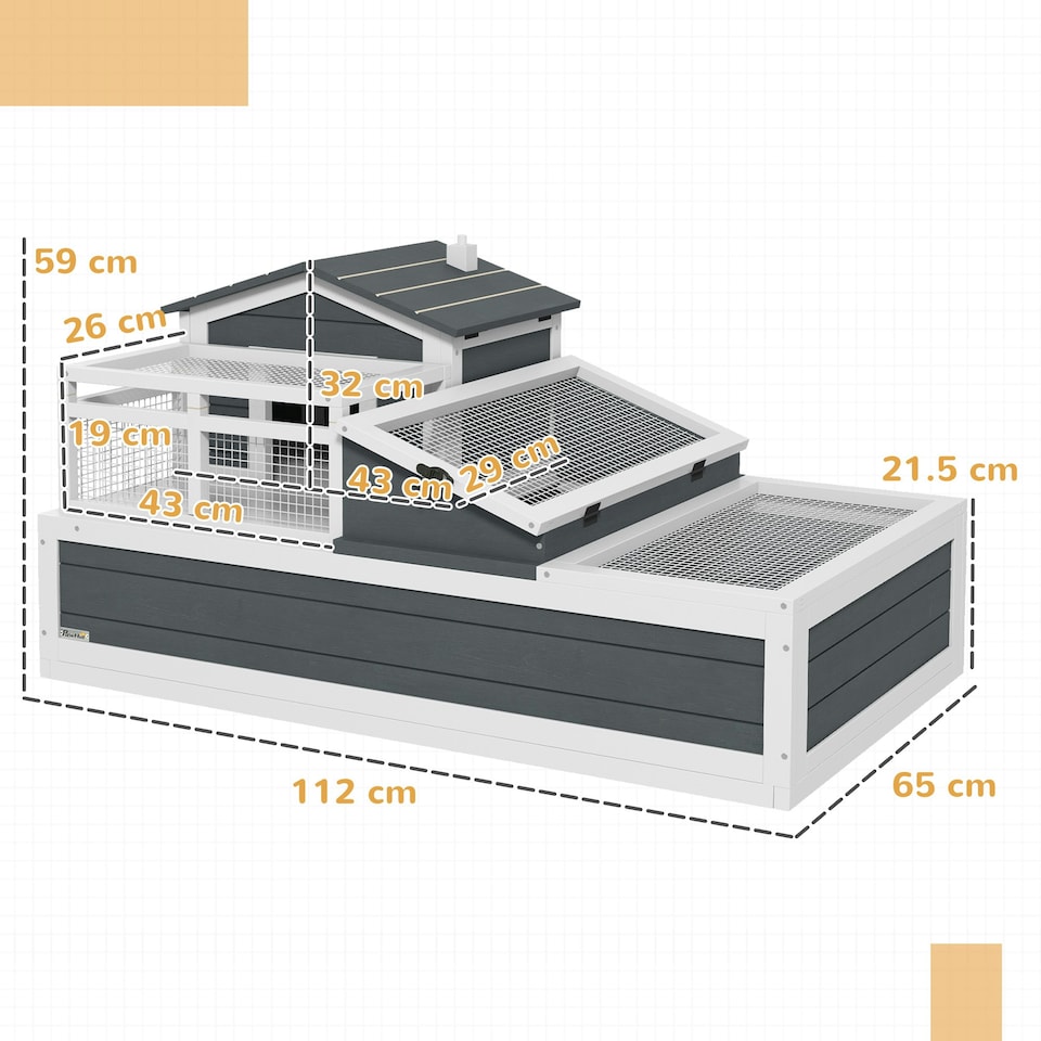 image 1 of PawHut Wooden Tortoise House Indoor Outdoor w/ Balcony, Tray, Openable Roof