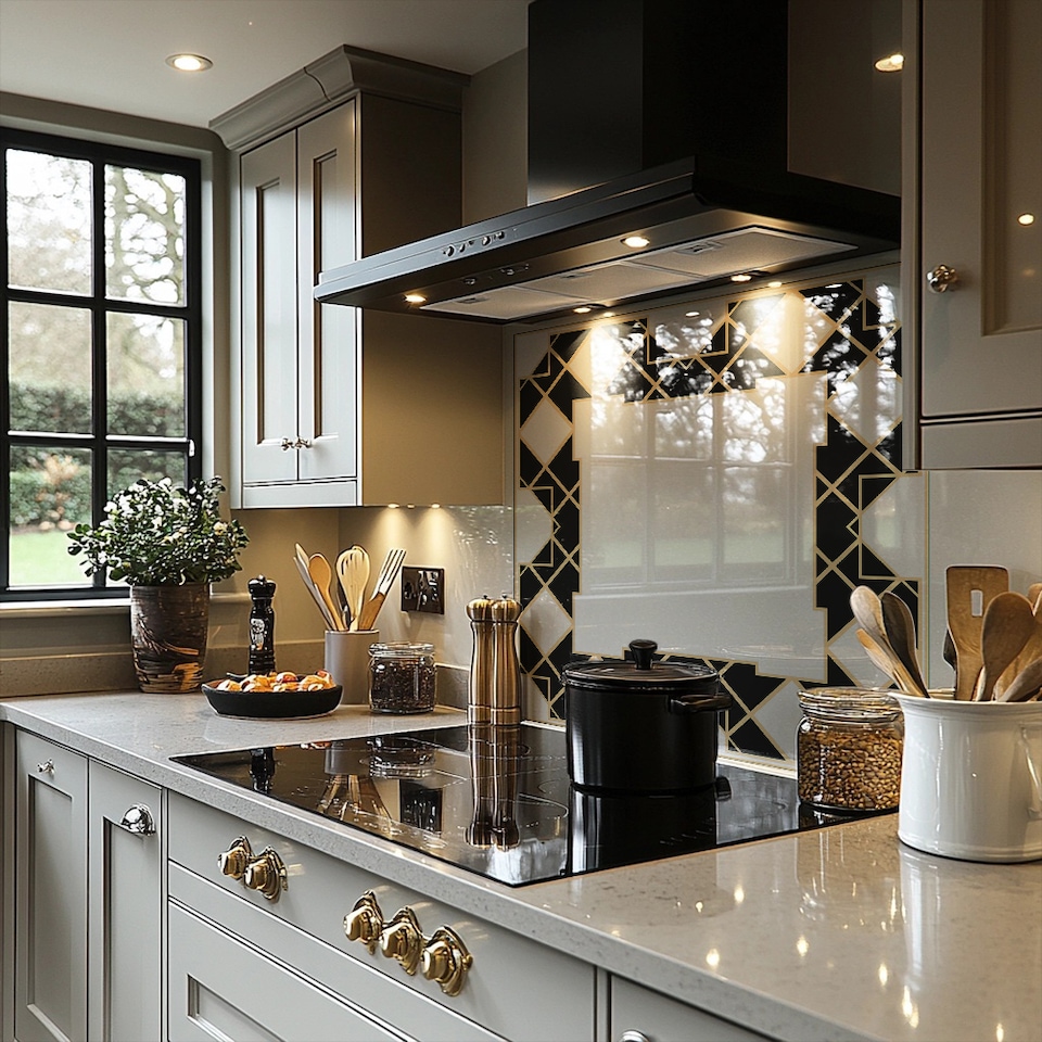 image 1 of Art Deco Diamond Border Splash Back | White