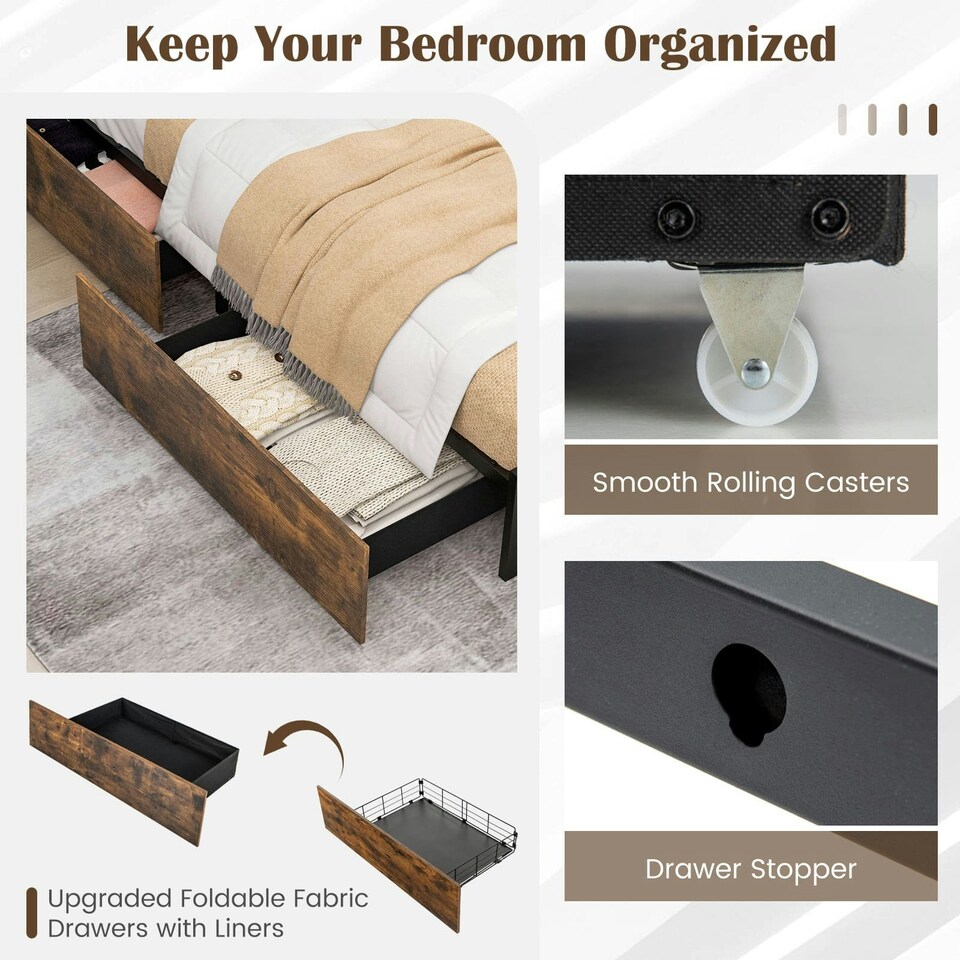 image 1 of COSTWAY King Size Bed Frame Metal Platform LED Lights