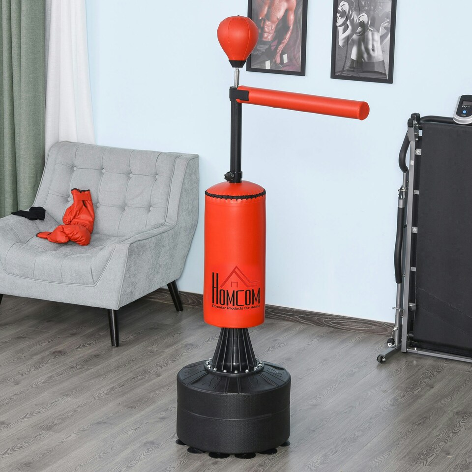 image 1 of HOMCOM Boxing Punch Bag Stand w/ Rotating Flexible Arm Speed Ball Waterable Base Black