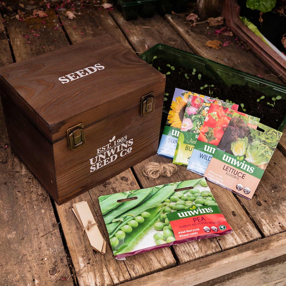 image 1 of Marshalls Garden Gardeners' Seed Box | Brown | Mixed | Flower Seeds