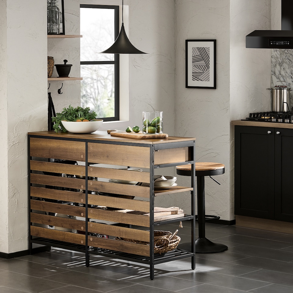 image 1 of SoBuy Industrial Kitchen Sideboard with 2 Drawers & 3 Shelves, Brown, 47.2x17.7x35.8 inches, 55.6 kg - FSB85-PF