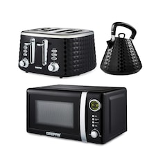 GEEPAS Electric Kettle 4 Slice Bread Toaster & Microwave Set| Black | Black