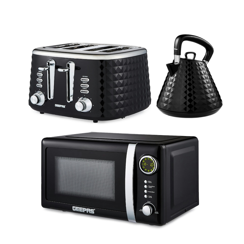 image 1 of GEEPAS Electric Kettle 4 Slice Bread Toaster & Microwave Set| Black | Black
