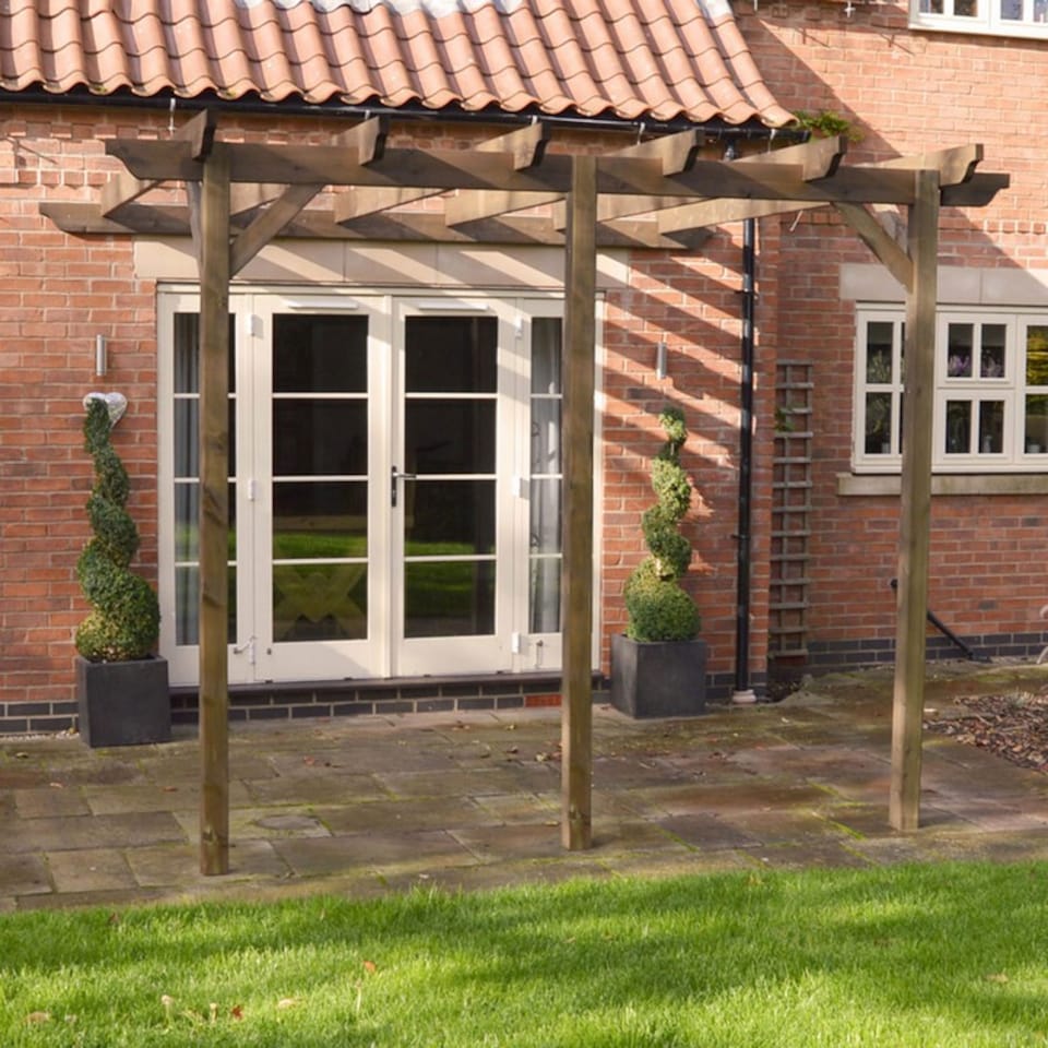image 1 of Wall Mounted Garden Pergola 3 Posts - Wood - L180 x W540 x H270 cm - Light Green