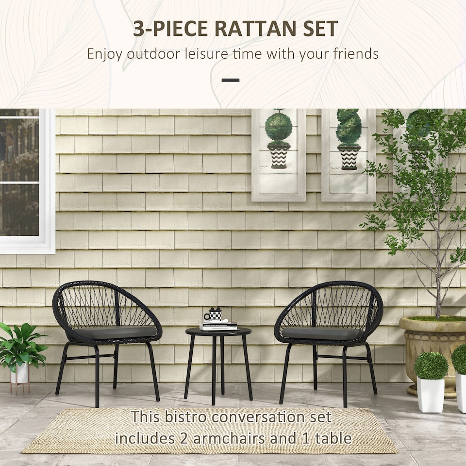 image 1 of Outsunny 3 Piece Garden Furniture Set, Bistro Set w/ 2 Chairs & 1 Coffee Table