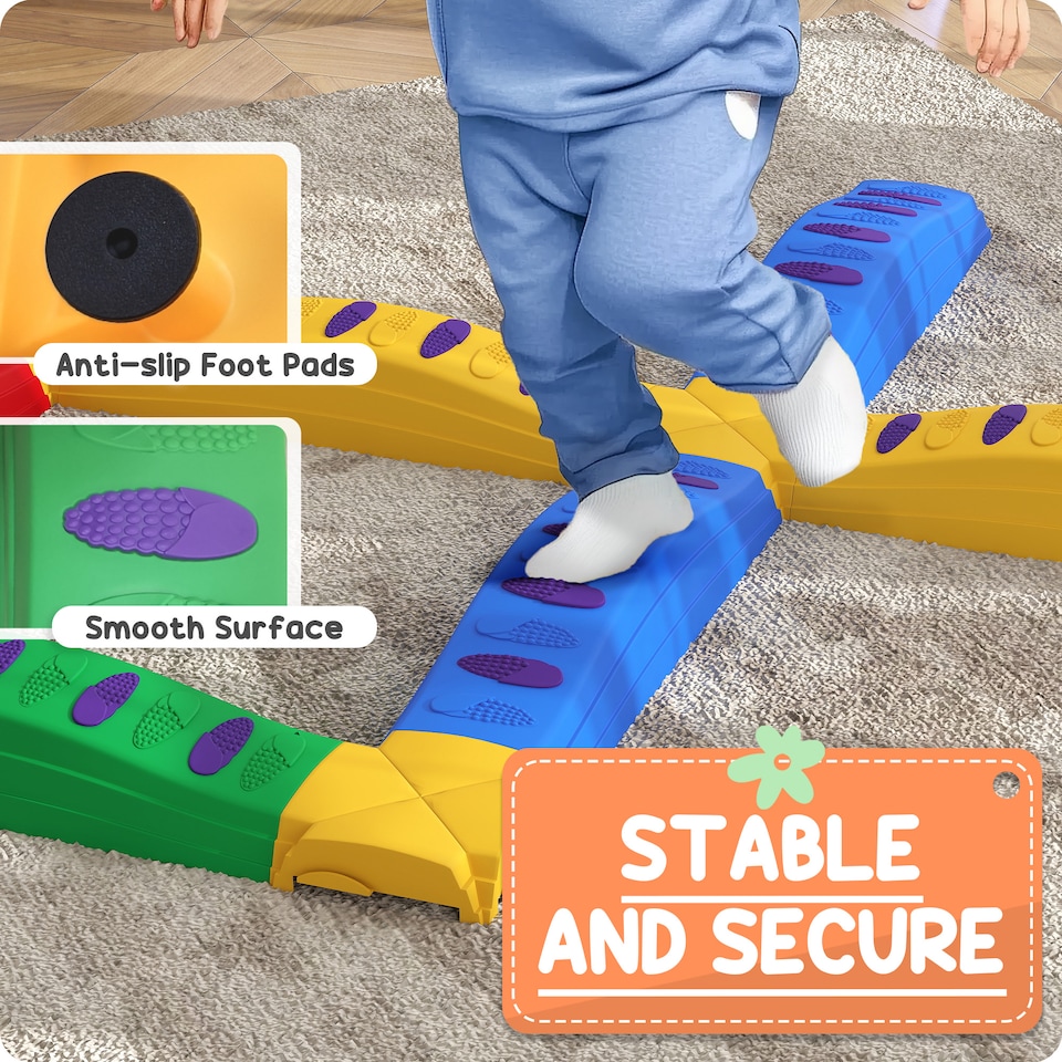 image 1 of AIYAPLAY 12-Piece Kids Balance Beam, Stepping Stones with Non-Slip Foot Pads