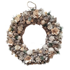 eo Luxury Extra Large Frosted Pinecone Winter Wreath 50cm Home Artificial Christmas Festive Front Door Decoration | Grey | Frosted Grey