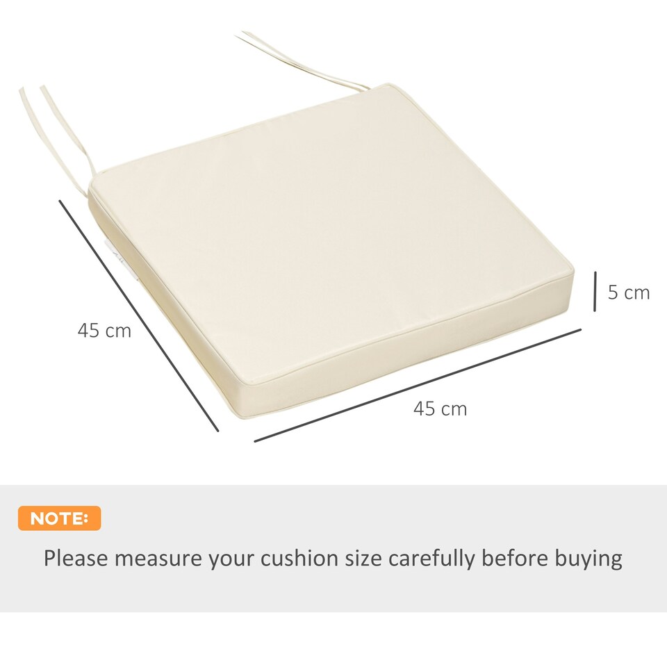 image 1 of Outsunny 45 x 45cm Replacement Garden Seat Cushion Pad with Ties, Cream White 