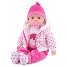 BiBi Doll 20" Dots Baby Doll Girl with Spotty Coat Outfit, Sounds & Dummy Toy