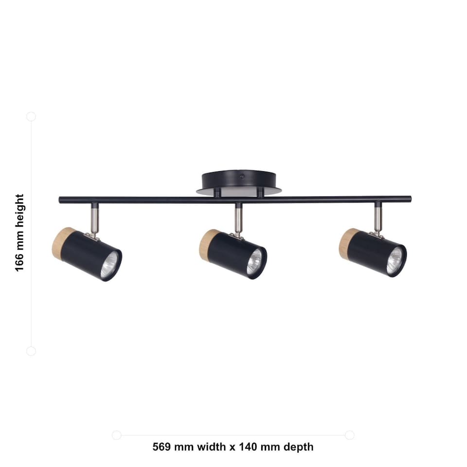 image 1 of Set of 2 Stratton - Black with Wood Detail Three Way Spotlights